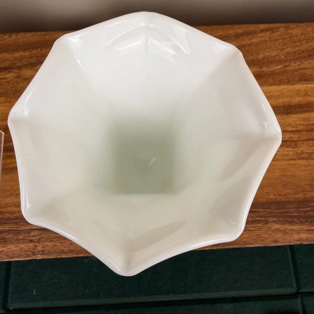 Westmoreland Milk Glass Paneled Grape Vase Hand Painted Green Gold Footed 6.25